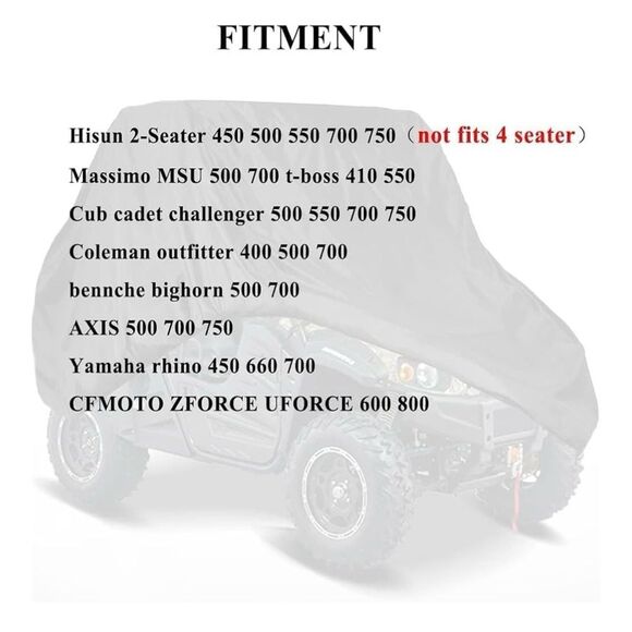 Chikia 2-3 Seater UTV Cover 420D Waterproof Utility 125x59x66" - Picture 4 of 7